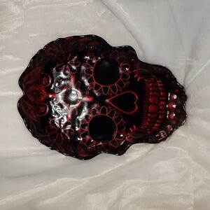 💀 Red & Black Skull Glass Plate 💀
